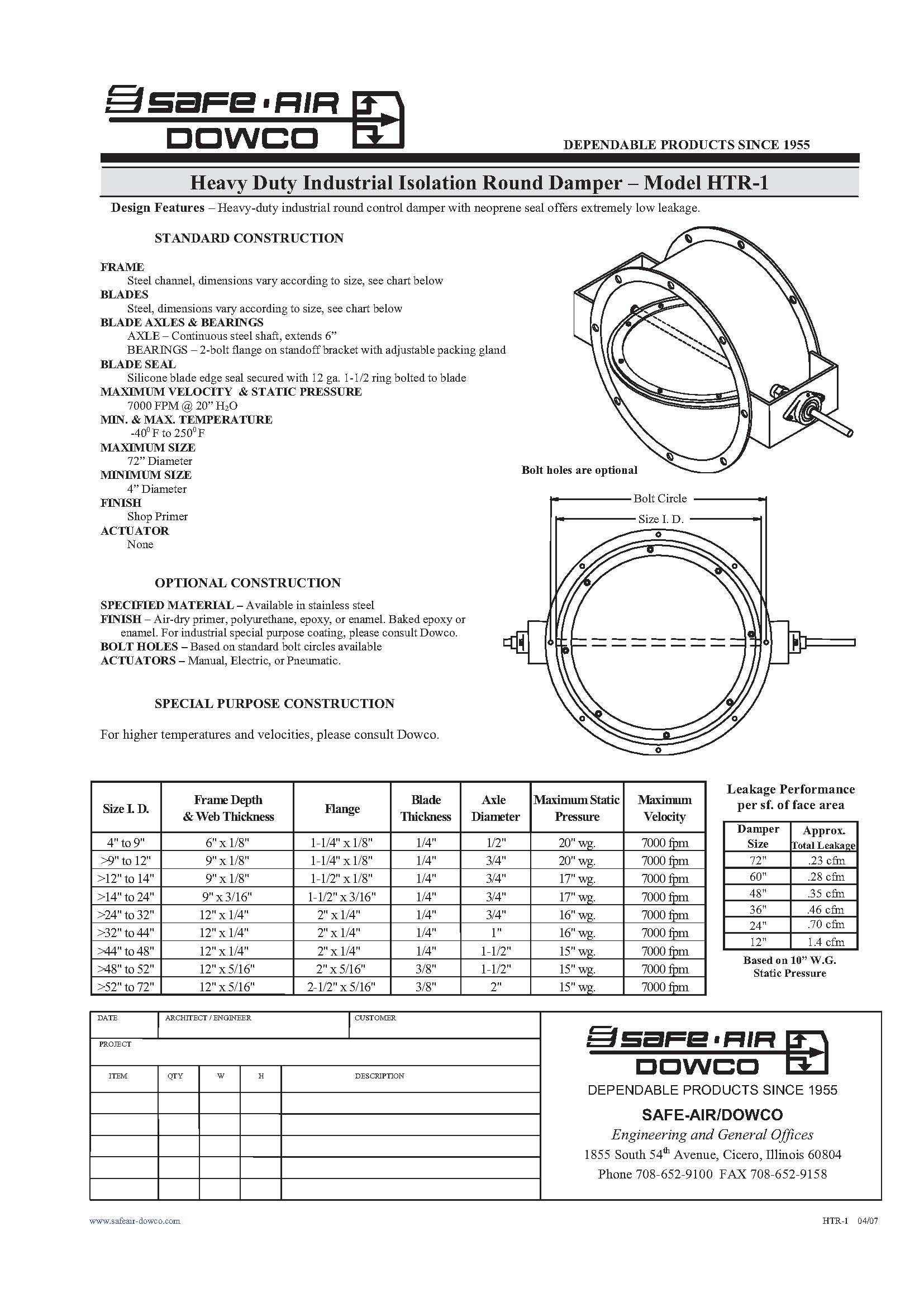 Wanted: SAFE AIR DOWCO-Heavy Duty Industrial Isolation Round Damper ...