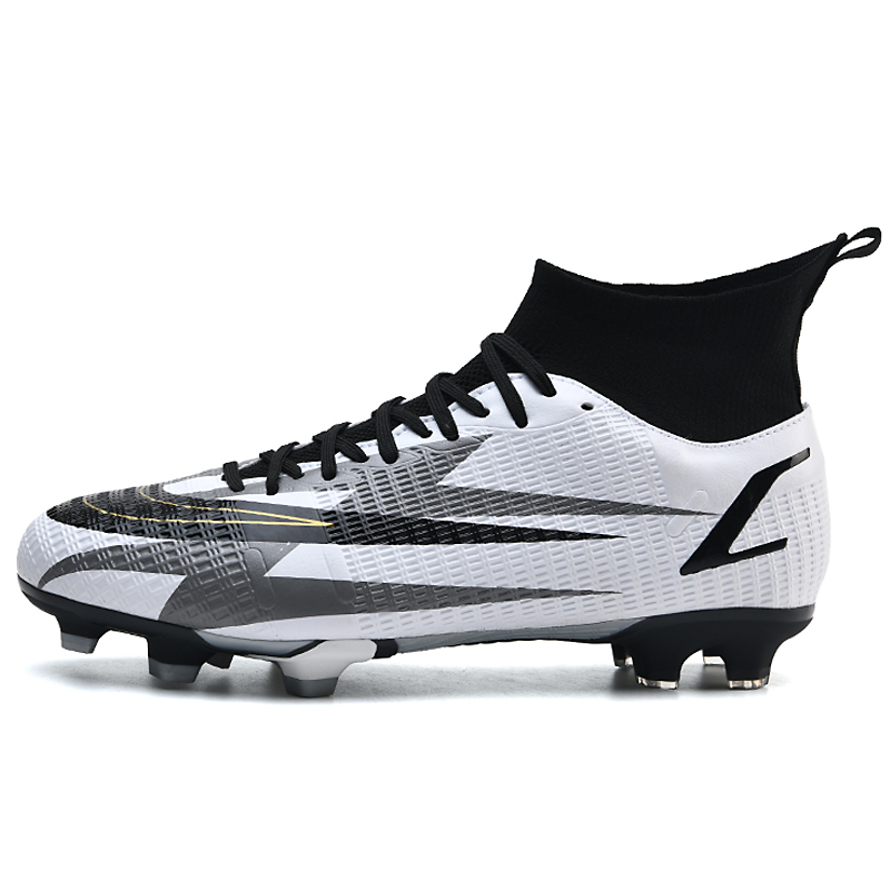 Soccer Shoes Spikes Youth Competition Training Shoes(White&Black&Grey ...