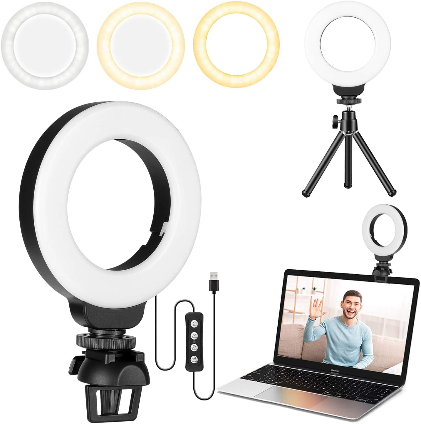 4'' Small Ring Light For Laptop/Computer, Zoom Call Lighting With Clip ...