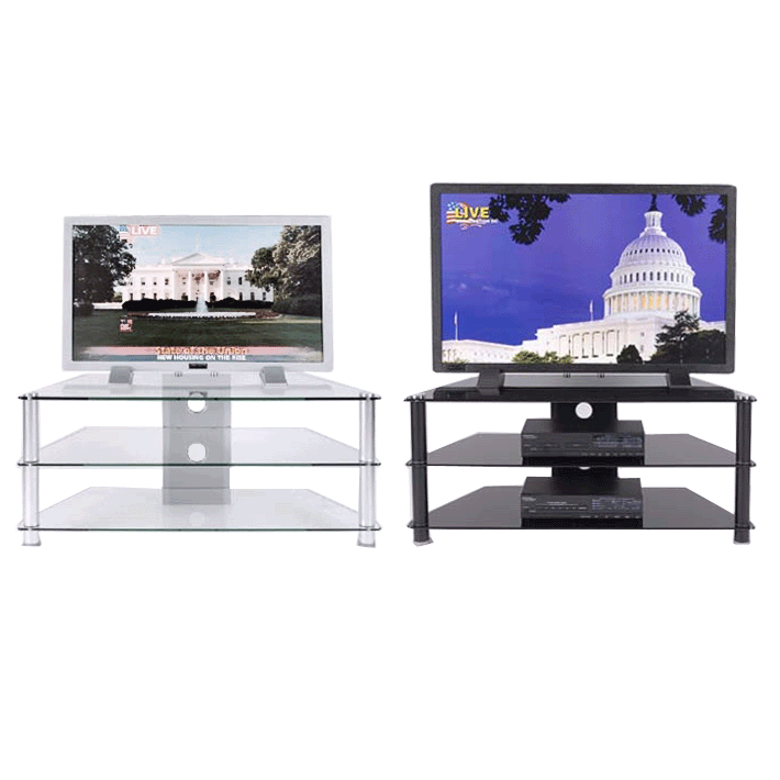 TV Stand Clear Glass TV's 3 Shelves 