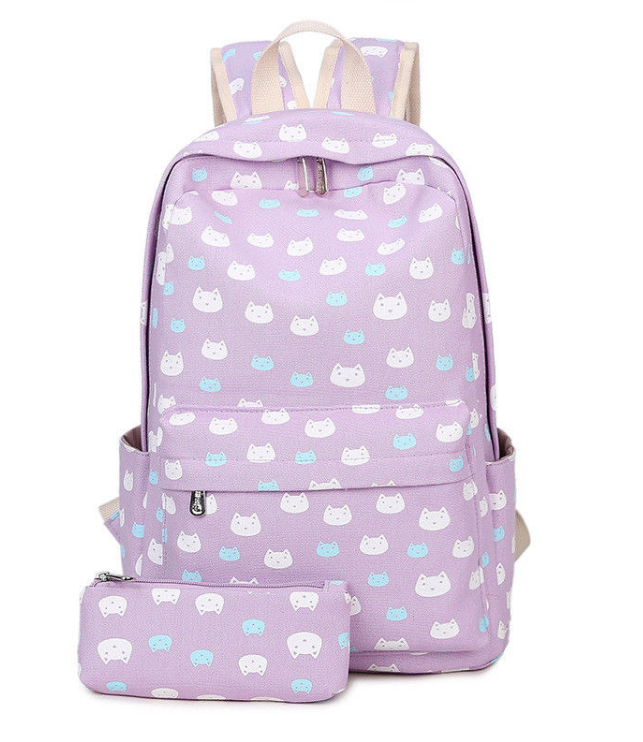 Cute Cat School Backpack For Girls School Bag Bookbags With Pencil Case ...