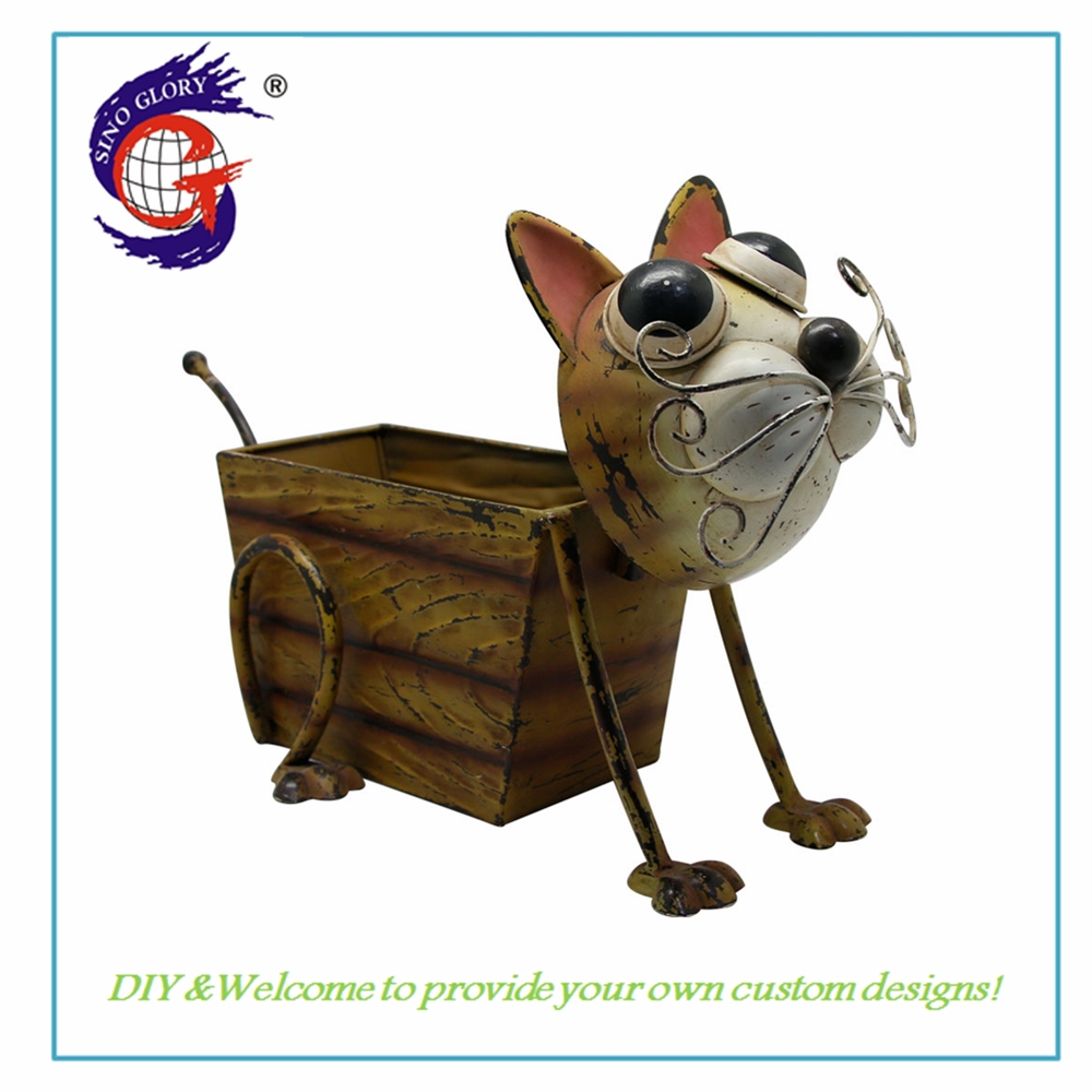 Unique Design Metal Garden Decoration Cat Square Plant Pot Sino