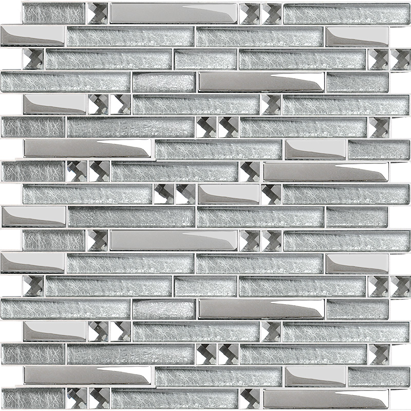 Metal Diamond Glass Mosaic Wall Silver, Stainless Steel Mosaic Wall Tiles