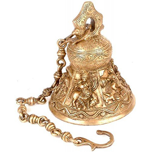 Lord Radha Krishna Brass Hanging Bell With 21 Inch Chain