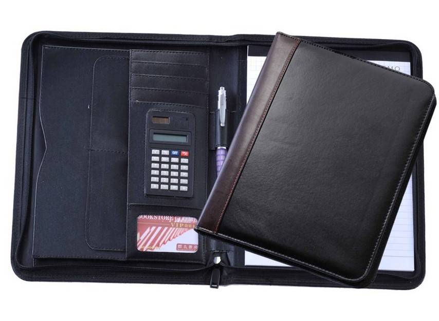 Genuine Leather Briefcase Pu File Portfolio With Calculator - Link You ...