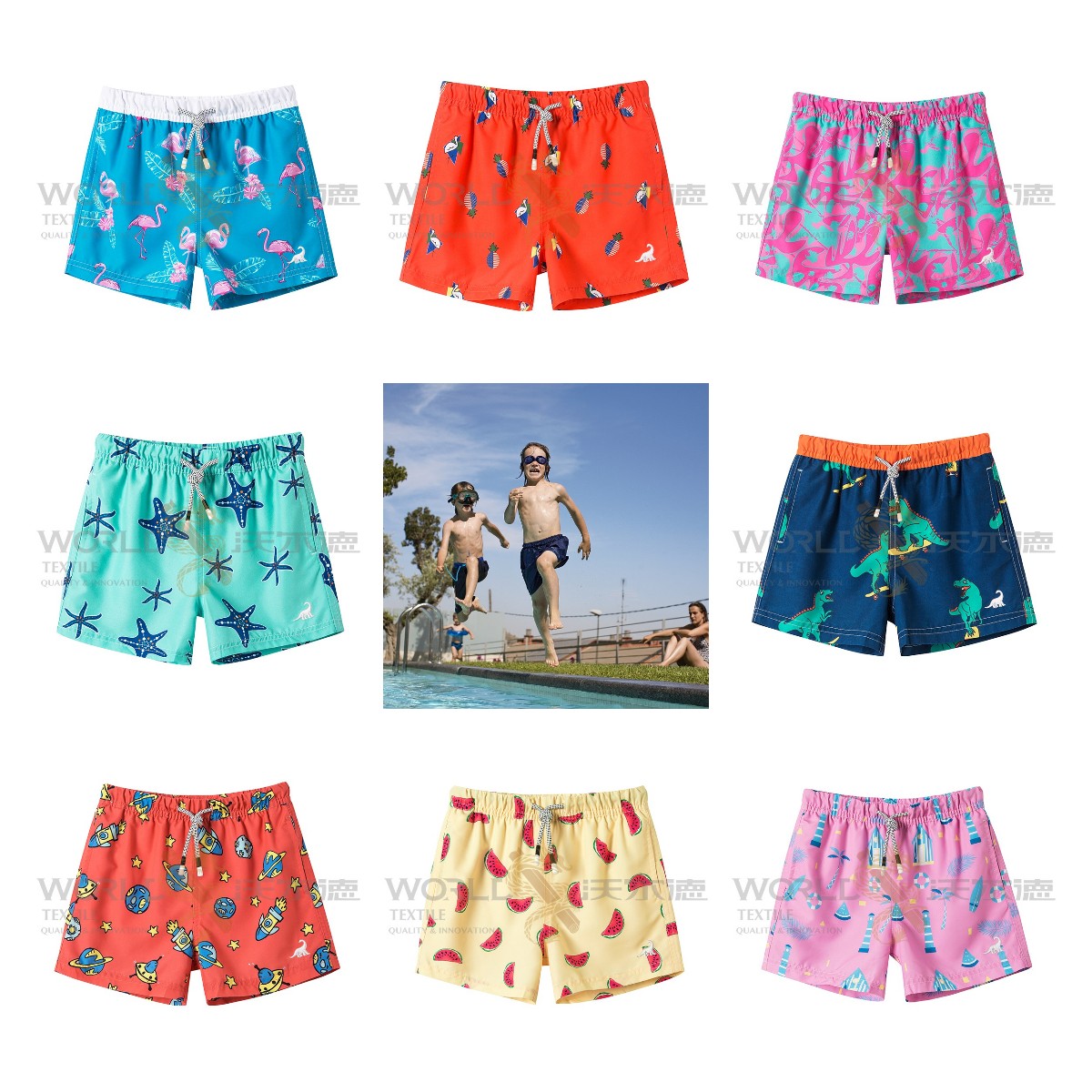 Personalized Kid Swim Trunk Water Proof 100% Polyester Swim Shorts ...