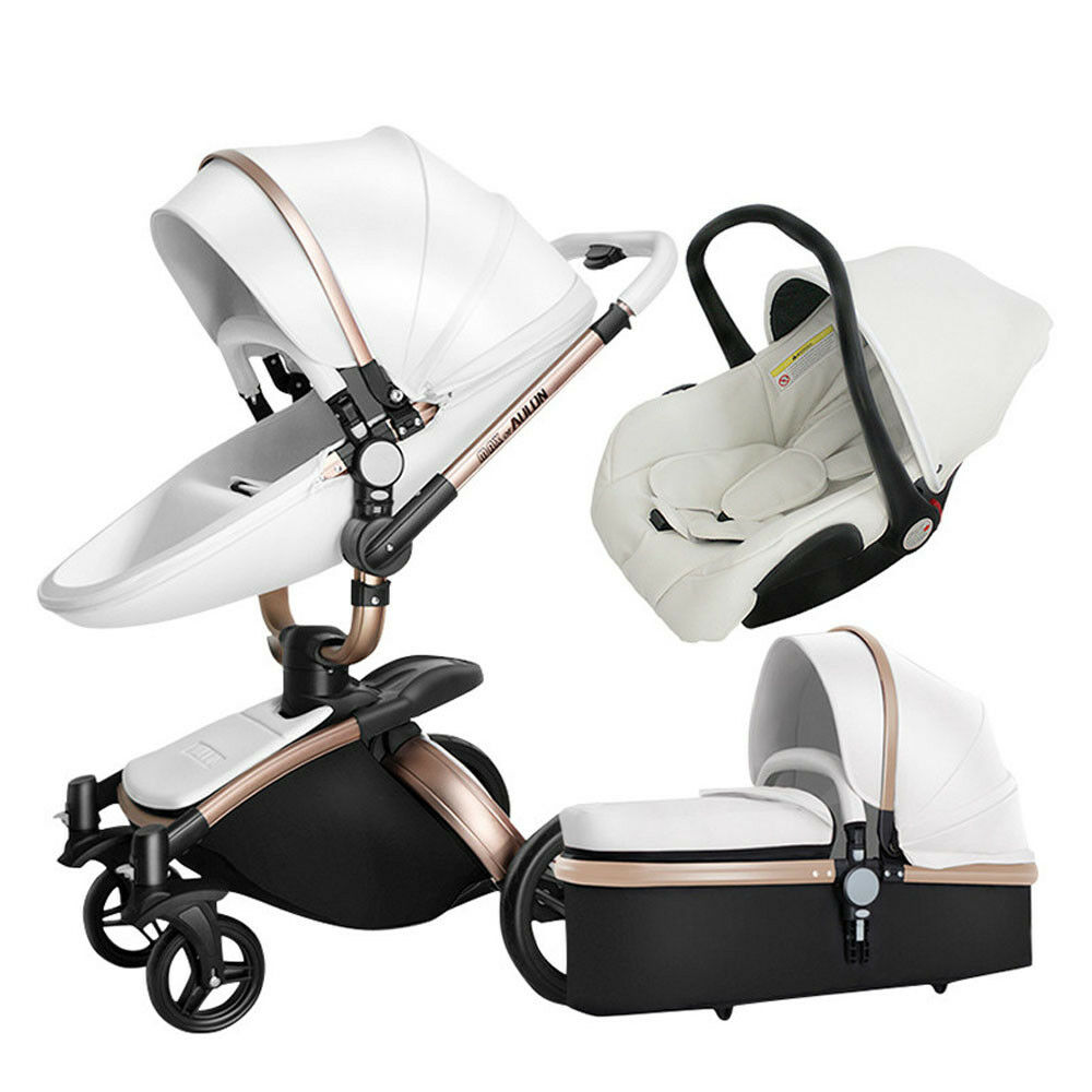 3 in 1 Pro Baby Stroller High View Pram Foldable Pushchair Bassinet & Car Seat 