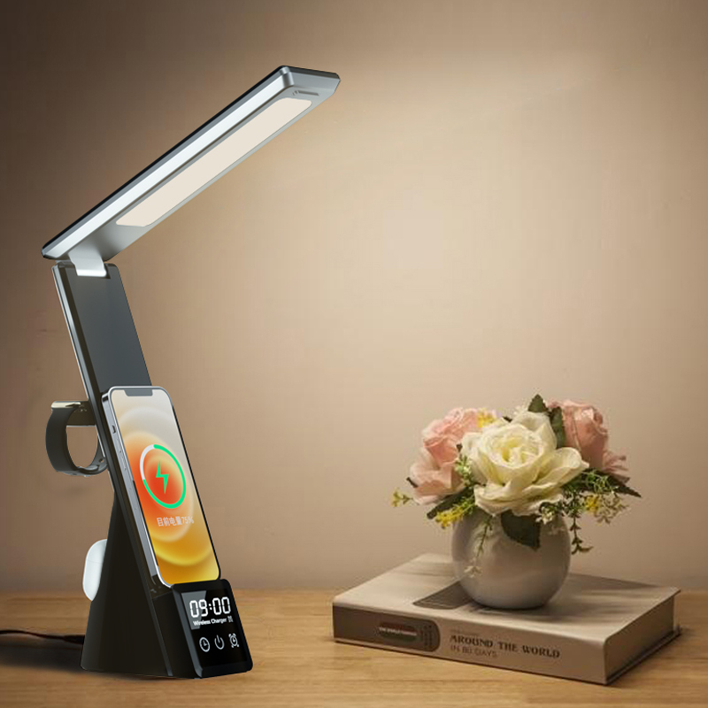 desk lamp with wireless charger and clock