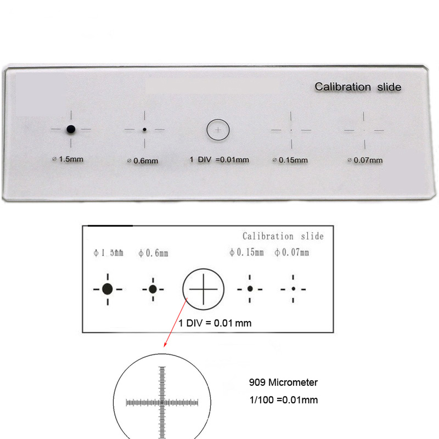 Microscope Stage Micrometer Calibration Slide with 4-Scales and 0.01mm Multifunctional Reticle Calibrating Ruler