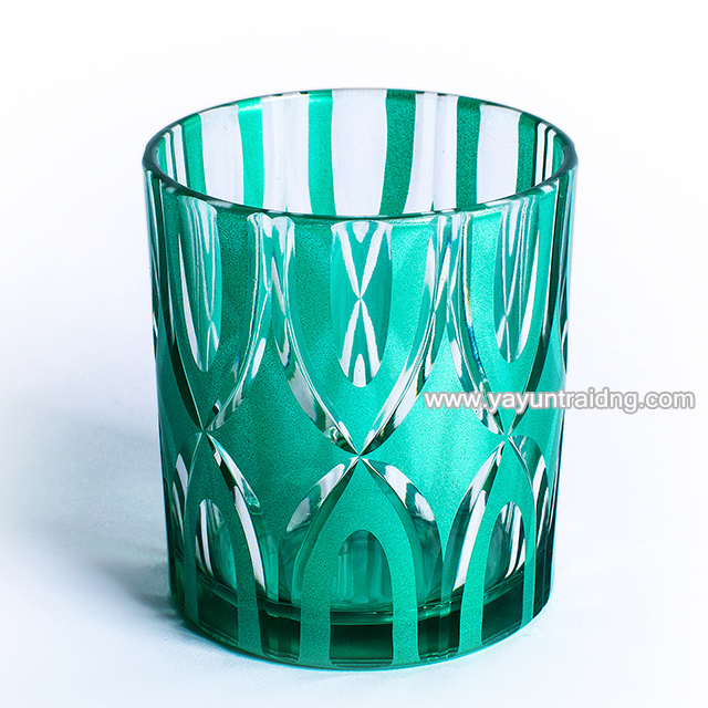 Flat Bottom Green Colored Glass Candle Jar For Decoration