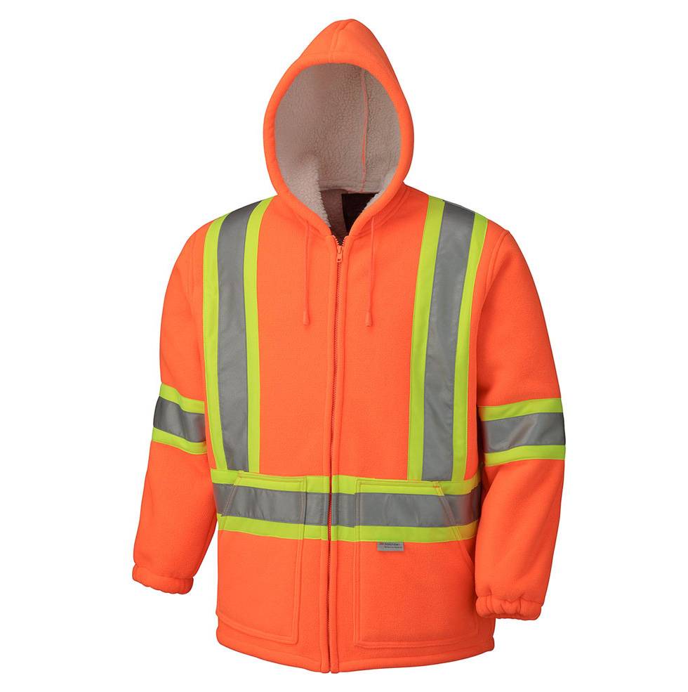 Reflective Fleece Jackets Zipper Hoody In Orange With High Vis Band 