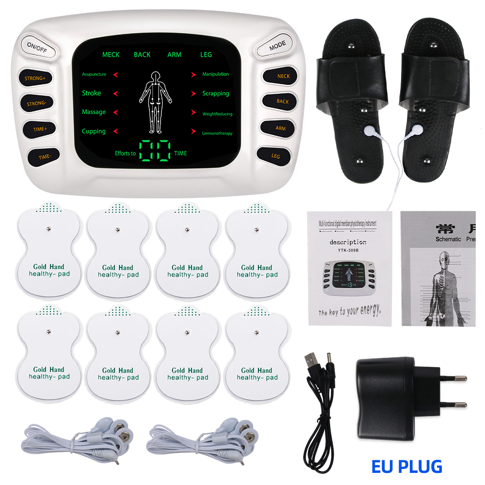 Electrical Stimulator Muscle Massager Slipper Electrode Pads Body Relax  Pulse Tens Acupuncture Therapy Digital Machine EU Plug