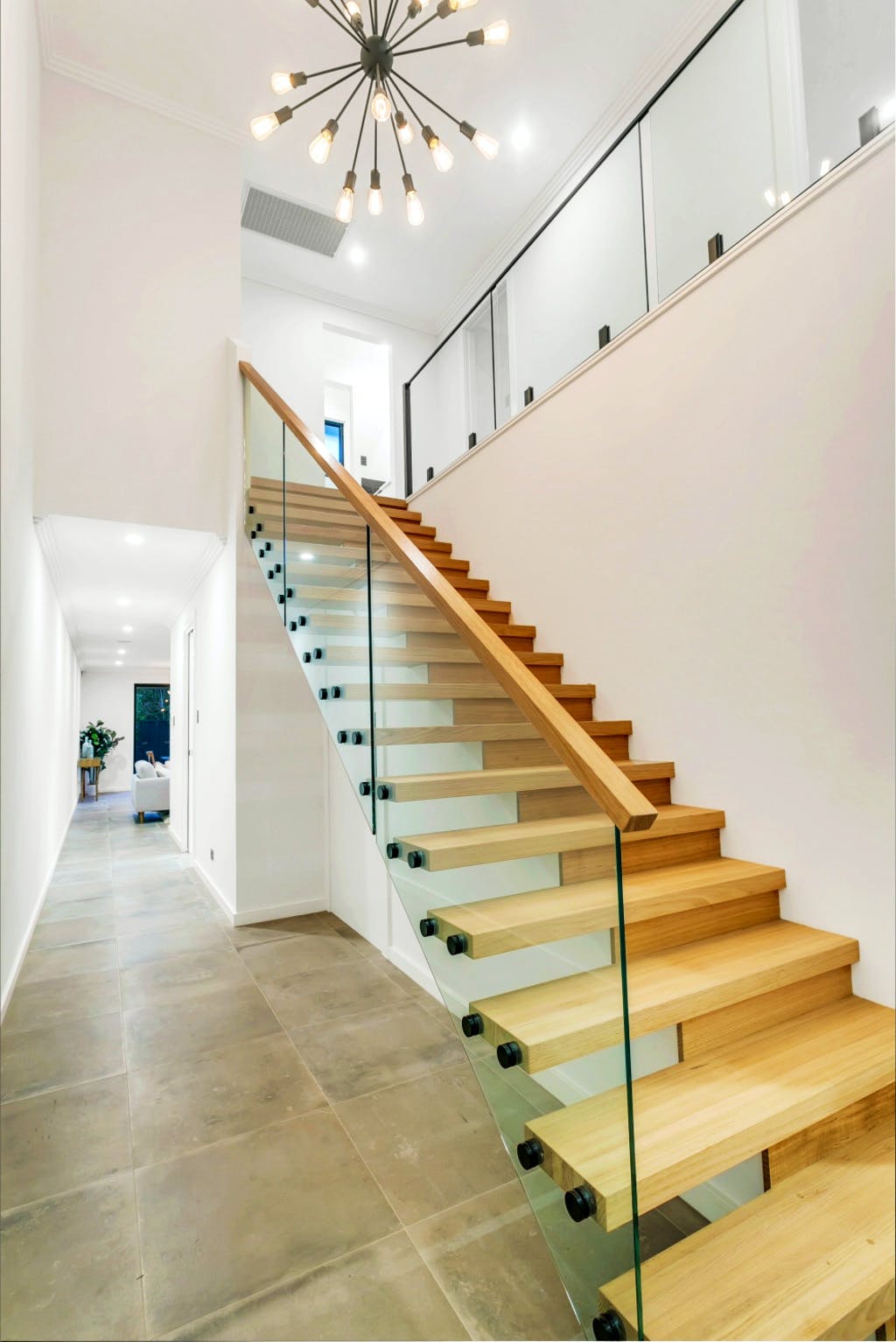 Customized Floating Staircase With Solid Wood Treads - GRT Industry Co ...