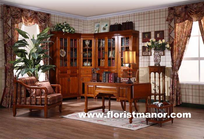 Full Solid Wood Home Office Furniture Corner Bookcase Set