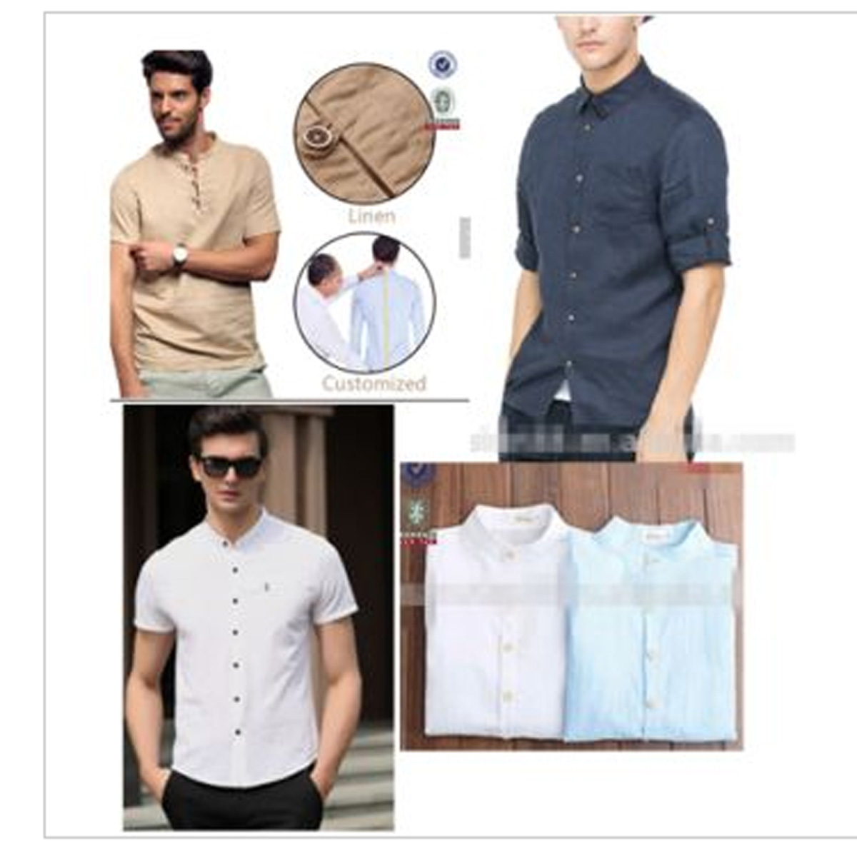 Men's Washed Colorful Linen/cotton Square Collar Short Sleeves Shirt ...