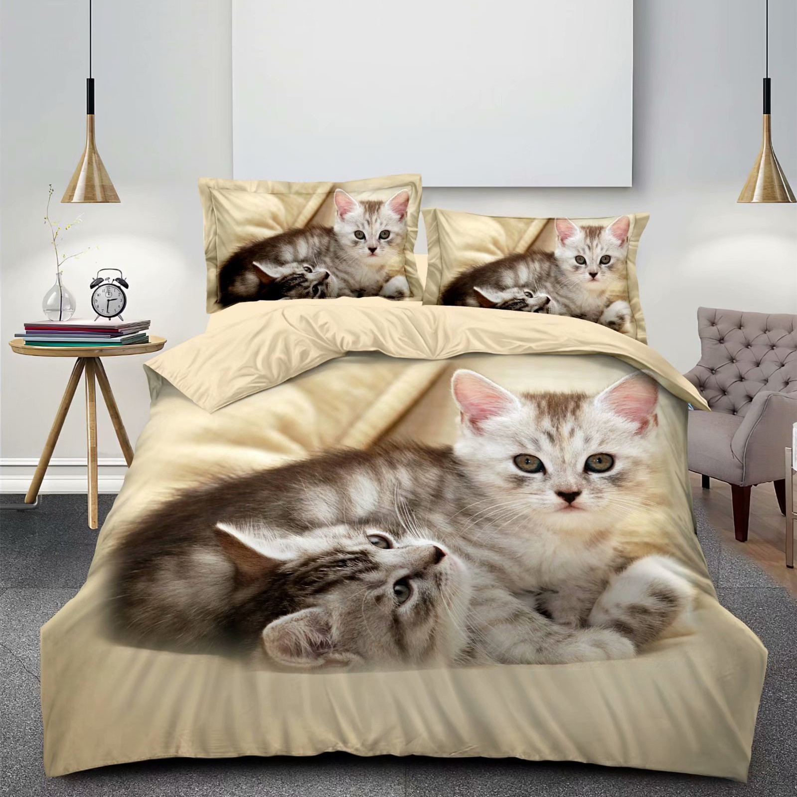3D cat patterns printed bedding sheets sets - Nantong Import And Export ...
