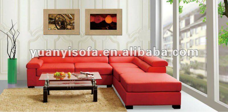 Red Leather Corner Sofa With Chaise Lounge Modern European Style - Yuan ...