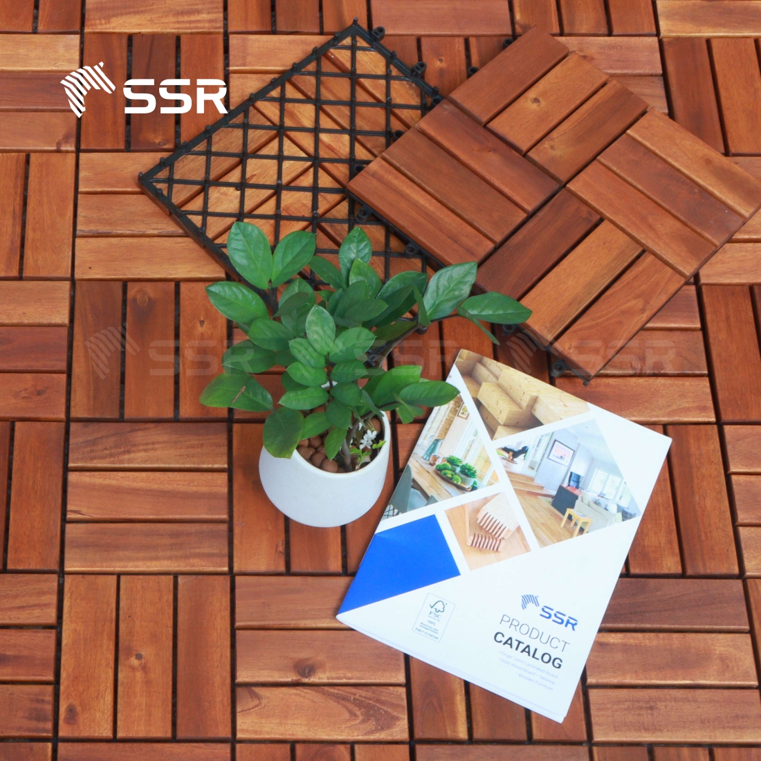 Acacia Wood Interlocking Deck Tiles, FSC Vietnam Origin - SSR Vietnam