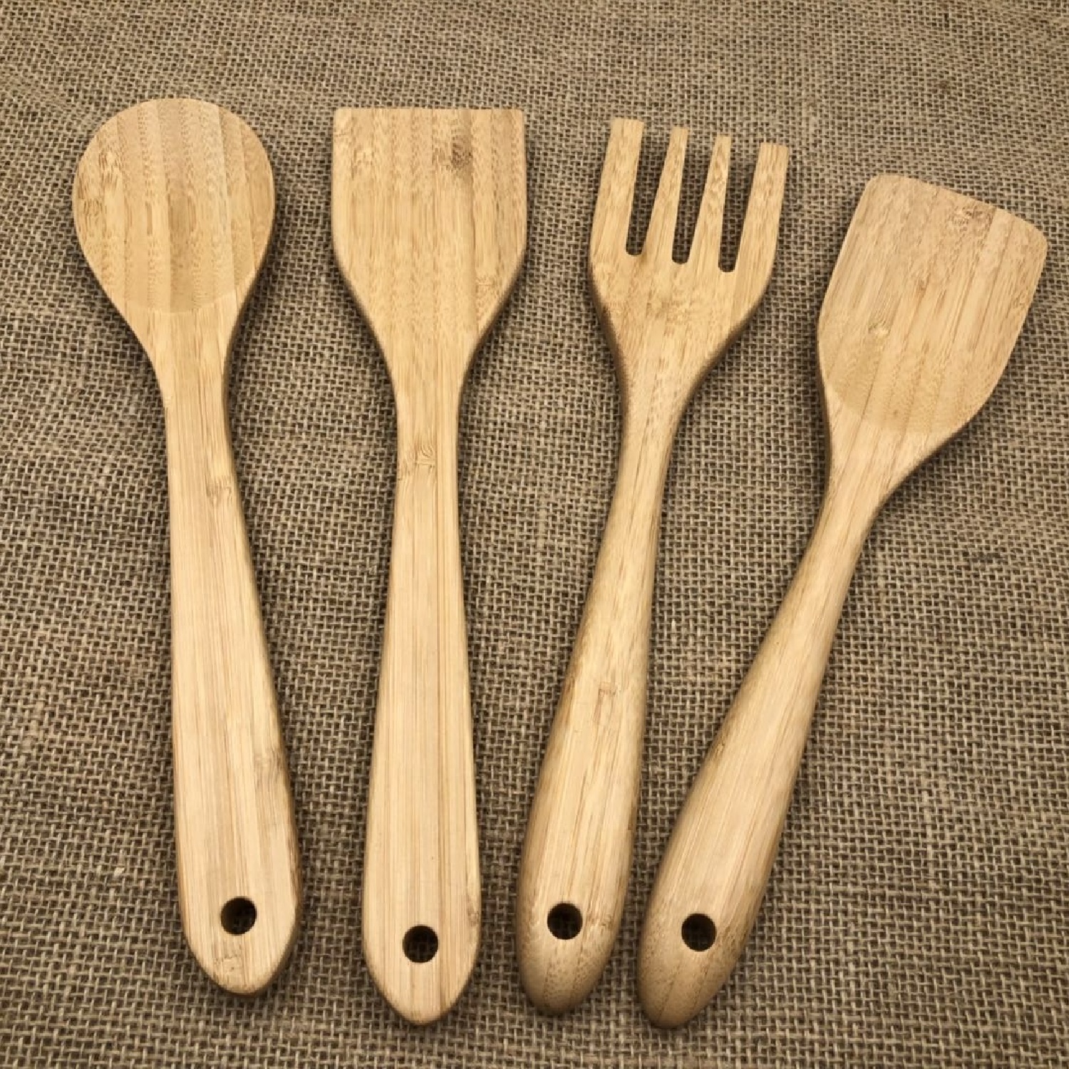 4 Pieces Flatware Set,Contains Spatulas, Fork And Spoon, Made Of Bamboo ...