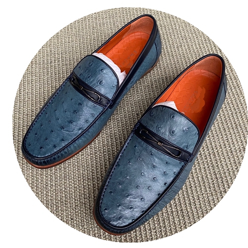 Genuine Full Shoes Ostrich Leather Cowhide Sole Hand-Sewn Slip-On ...