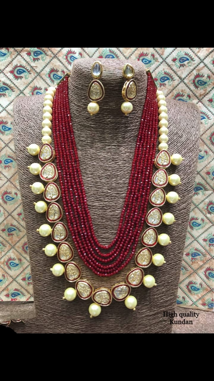 Babosa Sakhi Traditional Ruby Kundan Onyx Beads Long Necklace