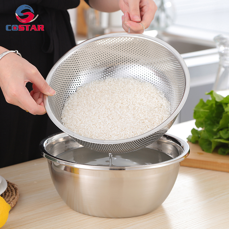 Stainless Steel Rice Washing Strainer Mesh Sieve Vegetable Colander ...